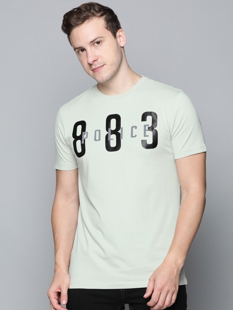 

883 Police Men Grey Brand Logo Printed Pure Cotton T-shirt