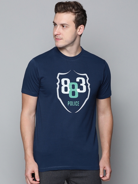 

883 Police Men Navy Blue Brand Logo Printed Pure Cotton T-shirt