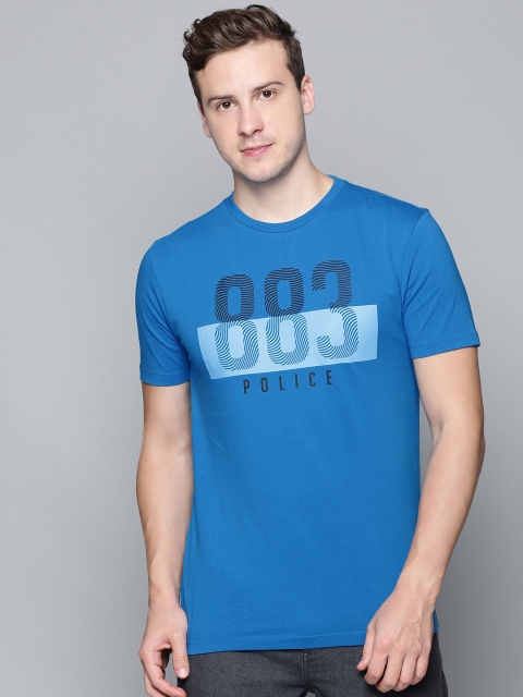 

883 Police Men Blue Brand Logo Printed Pure Cotton T-shirt