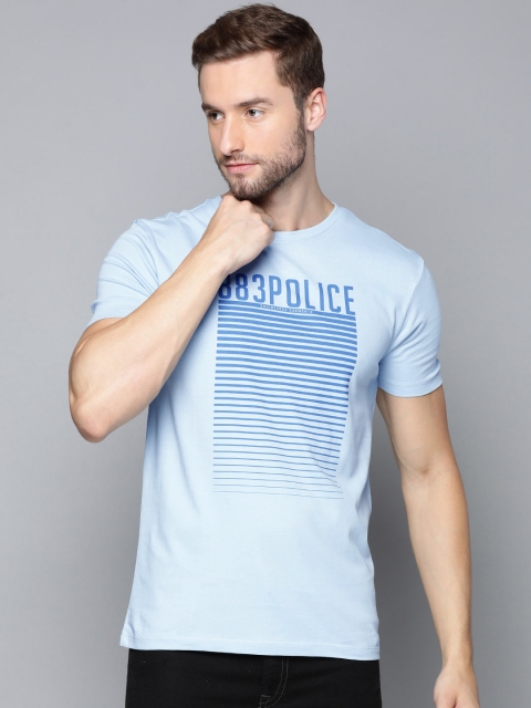 

883 Police Men Blue Printed Pure Cotton T-shirt