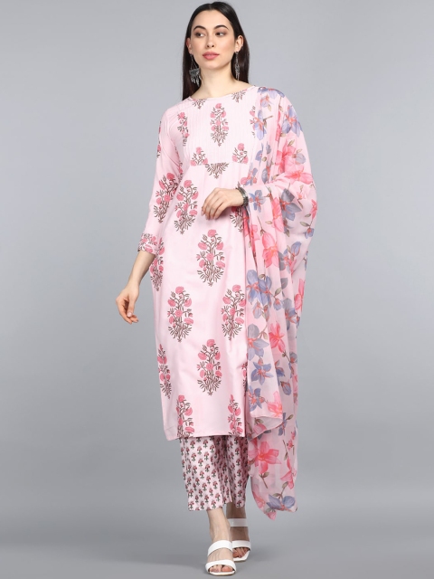 

AHIKA Women Pink Floral Printed Panelled Kurta with Palazzos & Dupatta