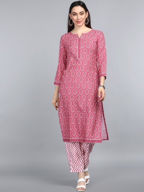 

AHIKA Women Pink Floral Printed Layered Kurti with Trousers