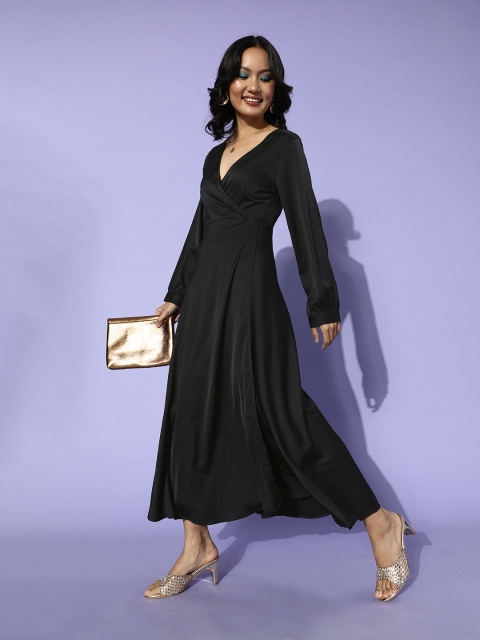 

STALK Women Stylish Black Solid Satin Dress