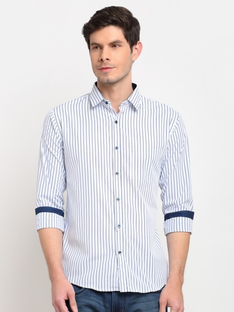 

La Mode Men Blue Slim Fit Opaque Striped Casual Shirt
