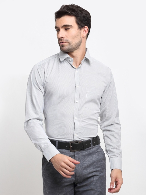 

La Mode Men Grey & White Slim Fit Opaque Striped Formal Shirt