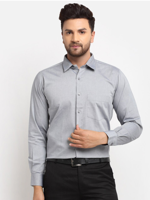 

La Mode Men Pure Cotton Grey Solid Slim Fit Formal Shirt