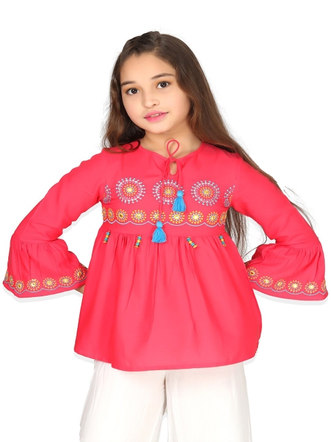 

Ishin Pink Floral Embroidered Empire Longline Top