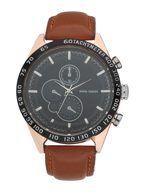 

Swiss Design Men Black Dial & Brown Leather Textured Straps Analogue Watch SD-715-BK