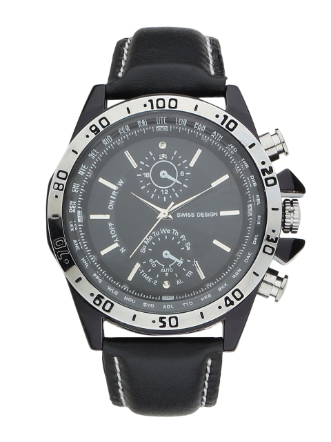 

Swiss Design Men Black Patterned Dial & Black Leather Straps Analogue Watch SD-720-BK