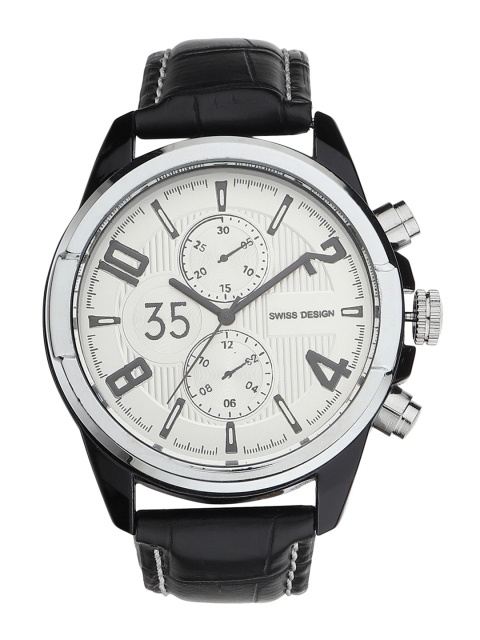 

Swiss Design Men Silver-Toned Dial & Black Leather Textured Straps Analogue Watch SD-709-SL