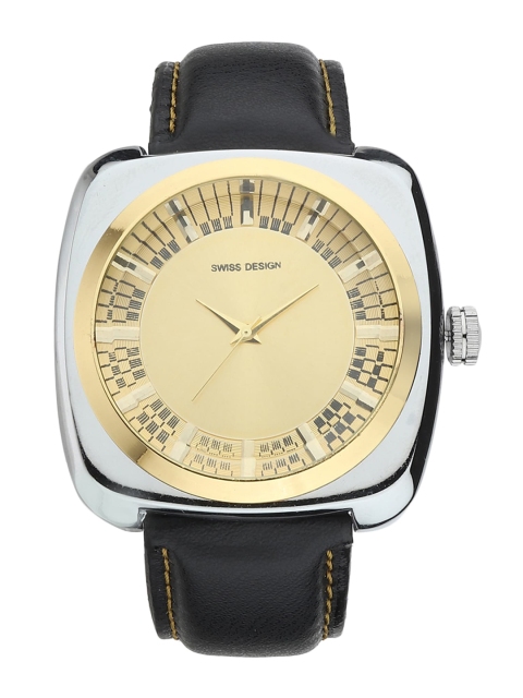 

Swiss Design Men Gold-Toned Dial & Black Leather Straps Analogue Watch SD-717-GD