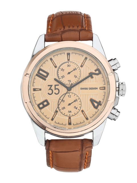 

Swiss Design Men Copper-Toned Dial & Beige Leather Textured Straps Analogue Watch SD-709-CP