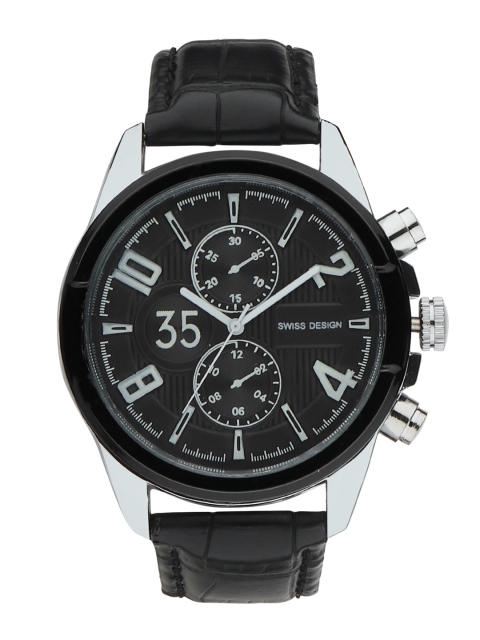 

Swiss Design Men Black Dial & Black Leather Textured Straps Analogue Watch SD-709-BK