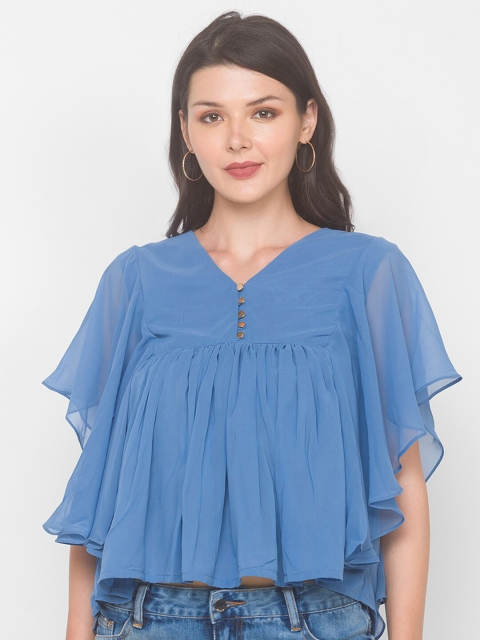 

Iti Blue Ruffles Georgette A-Line Top