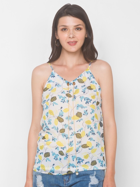 

Iti White & Blue Floral Crepe Regular Top