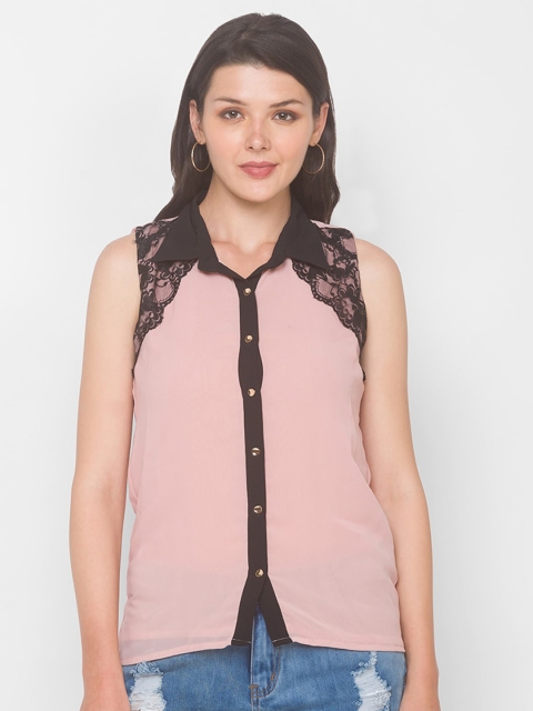

Iti Pink Georgette Shirt Style Top
