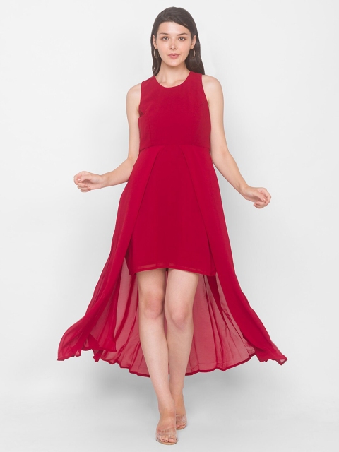

Iti Maroon Solid Round Neck Georgette Maxi Dress