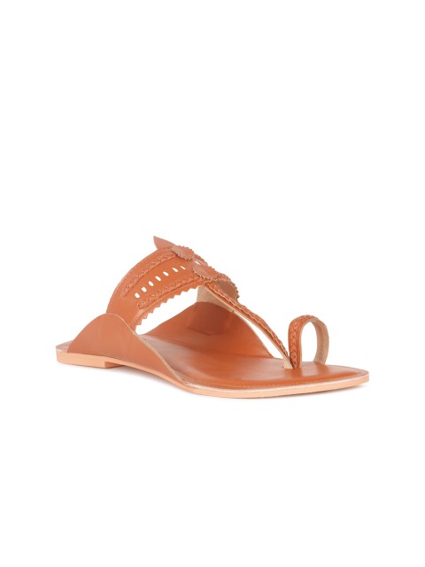 

London Rag Women Tan Brown Textured Ethnic Kolhapuri Flats