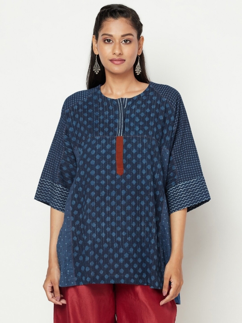 

Fabindia Navy Blue Geometric Regular Pure Cotton Top