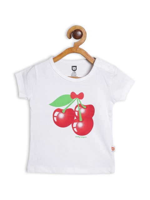

612 league Girls White Printed Regular Top
