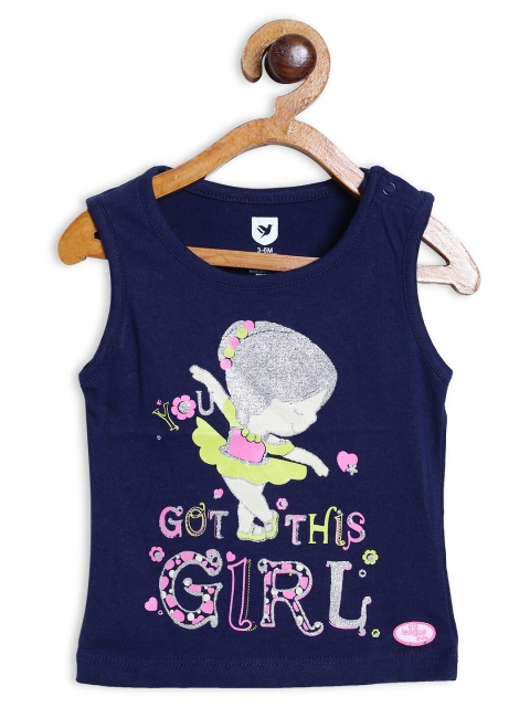 

612 league Cotton Blue Printed Sleeveless Regular Top