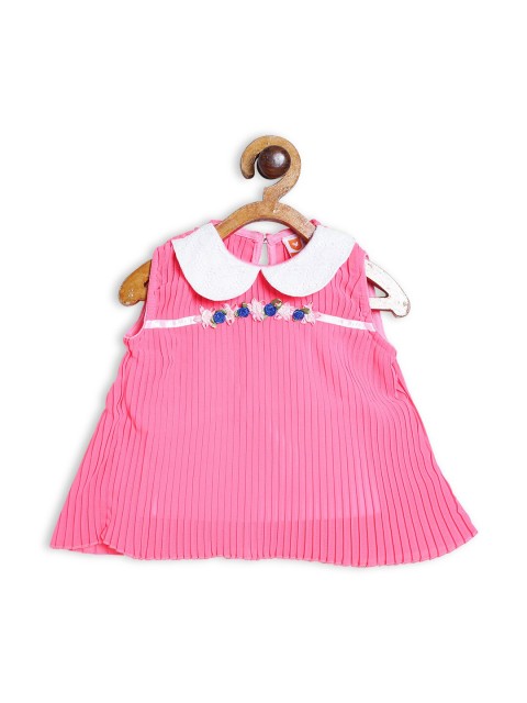 

612 league Pink Striped Pure Cotton Peter Pan Collar A-Line Top