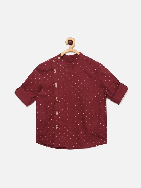

MANET Boys Maroon Opaque Printed Cotton Casual Shirt