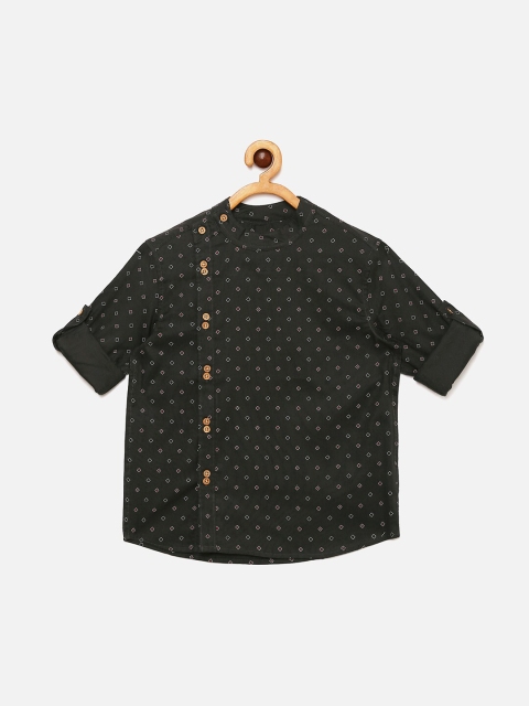 

MANET Boys Green Opaque Printed Casual Shirt