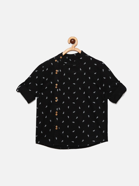 

MANET Boys Black Opaque Printed Casual Cotton Shirt