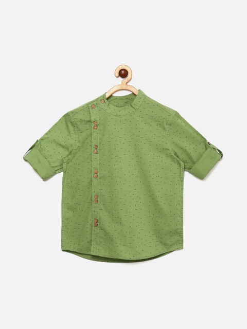 

MANET Boys Green Opaque Printed Casual Shirt