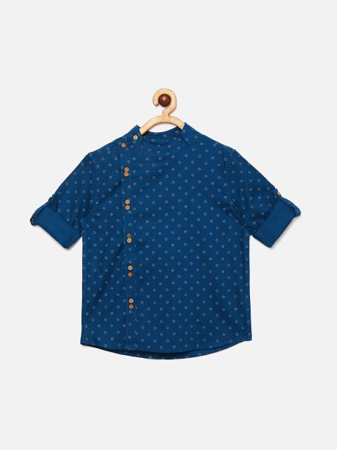 

MANET Boys Blue Opaque Printed Casual Cotton Shirt