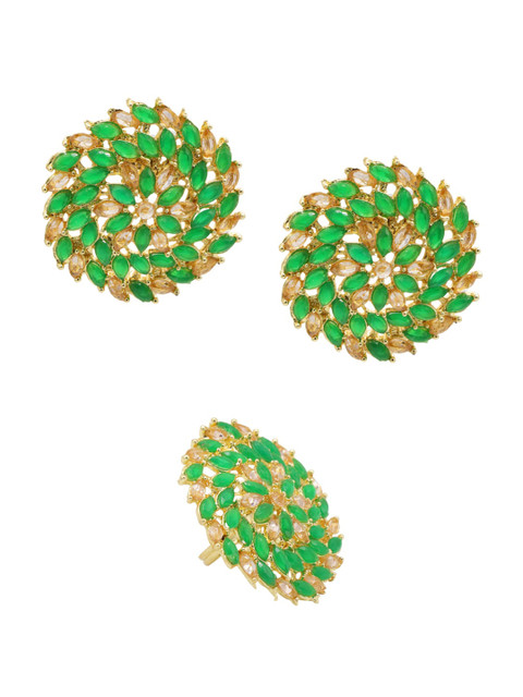

ASMITTA JEWELLERY Gold Toned & Green Studded Earring with Adjustable Finger ring