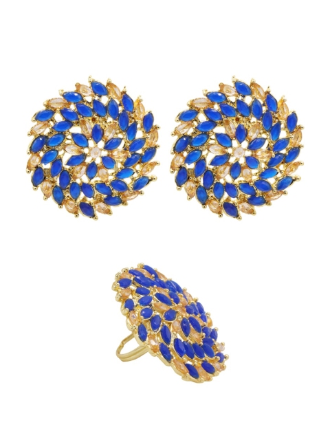 

ASMITTA JEWELLERY Gold-Plated & Blue Stone-Studded Jewellery Set