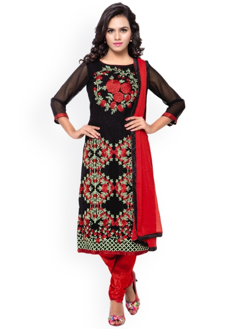 

Satrani Black & Red Embroidered Georgette Semi-Stitched Dress Material