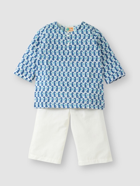 

THE BABY LABEL Kids Blue Printed Regular Pure Cotton Kurta with Pyjamas