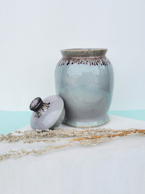 

Folkstorys Blue & Brown Handpainted Strorage jar