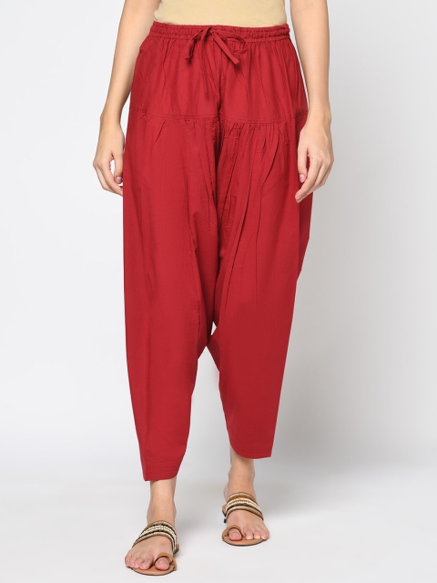 

Fabindia Women Maroon Solid Cotton Salwars