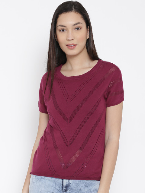 

United Colors of Benetton Women Maroon Patterned Top