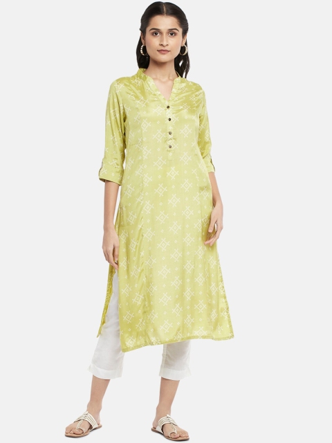 

RANGMANCH BY PANTALOONS Women Lime Green Printed Regular Kurti with Trousers