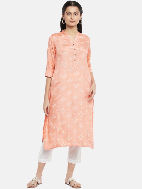

RANGMANCH BY PANTALOONS Women Peach Printed Kurti with Trousers