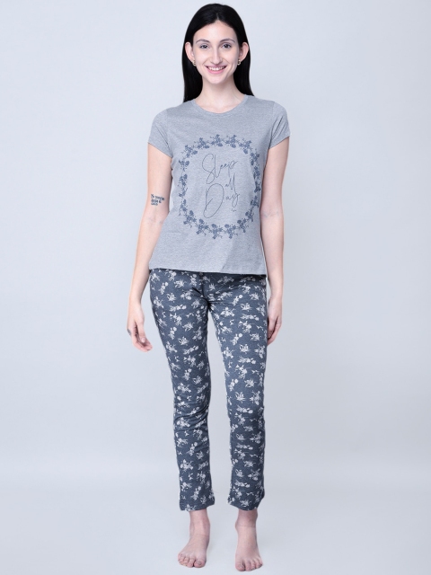 

LYRA Women Grey Printed Pure Cotton Night Suit Set