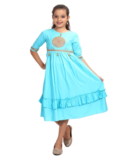 

Ishin Blue & Gold-Toned Embellished Embroidered Midi Dress