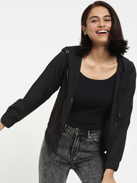 

Bewakoof Women Black Hooded Tailored Jacket
