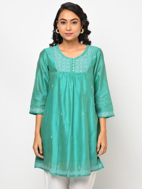 

Fabindia Woman Blue & White Embroidered Tunic
