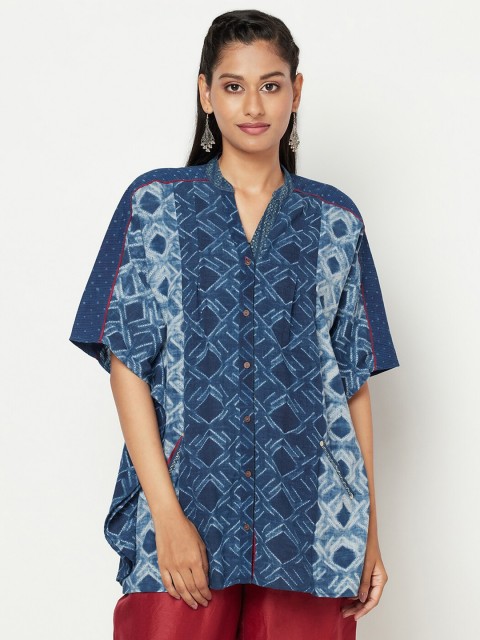 

Fabindia Navy Blue & White Cotton Printed Tunic