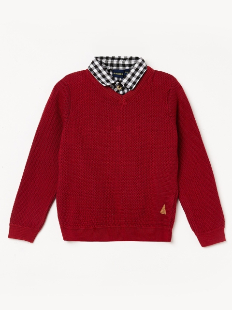 

Juniors Boys Rust Orange Open Knit Pullover