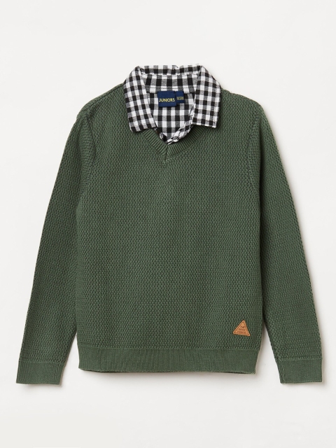 

Juniors Boys Green Solid Pullover Sweater