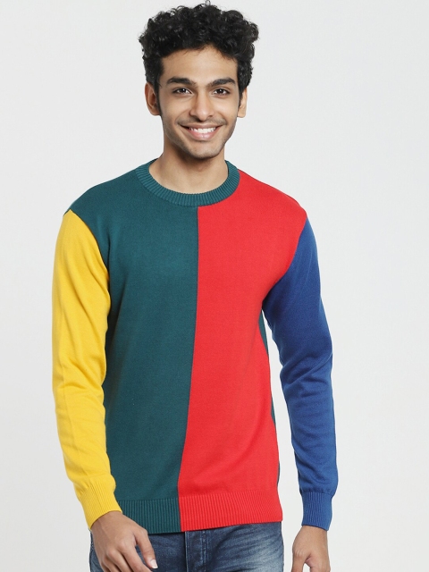 

Bewakoof Men Red & Navy Blue Colourblocked Pullover
