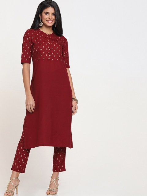 

Bewakoof Women Maroon Kurta & Pant Set