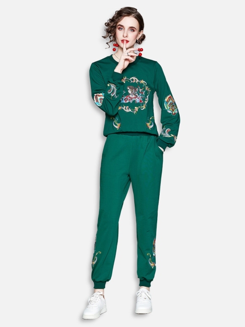 

JC Collection Women Green & Yellow Printed T-shirt with Joggers Trousers